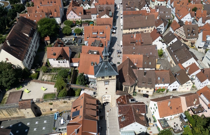 Marbach Fußgängerzone Luftaufnahme