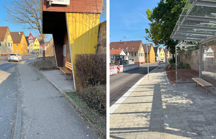 Bushaltestelle Brackenheim-Dürrenzimmern vorher-nachher